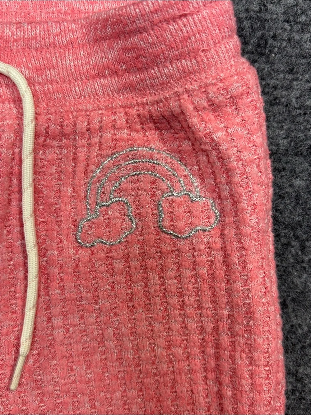 Baby Gap Girls 12-18 Months Pink Waffle Knit Jogger Pants Embroidered Pull On